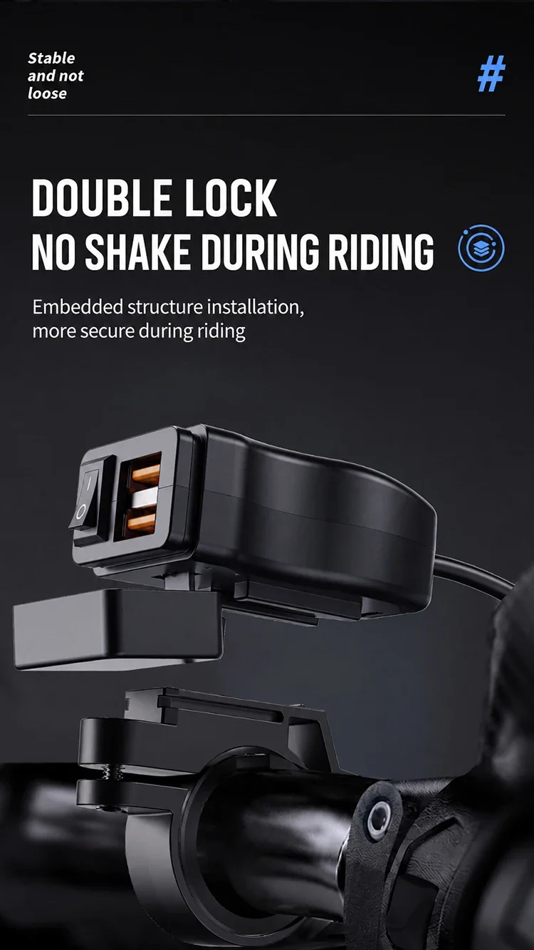 Dual QC3.0 Motorcycle USB Fast Charger Supports 12V-40V Power Supply Adapter Socket Connector with Switch LED Voltmeter Display