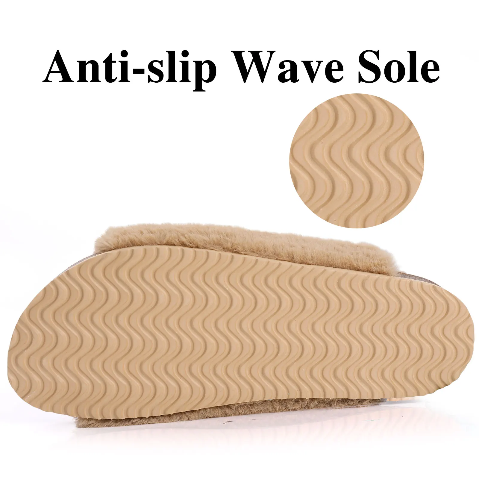 Shevalues Fuzzy Slippers Women Cork Footbed Fluffy Slide Sandals Open Toe Indoor House Shoes With Arch Support Adjustable Buckle