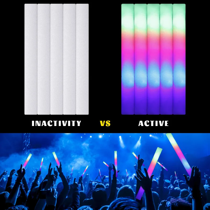 20/30/60Pcs LED Glow Sticks Bulk Colorful RGB Glow Foam Stick Cheer Tube Dark Light for Xmas Birthday Wedding Party Supplies