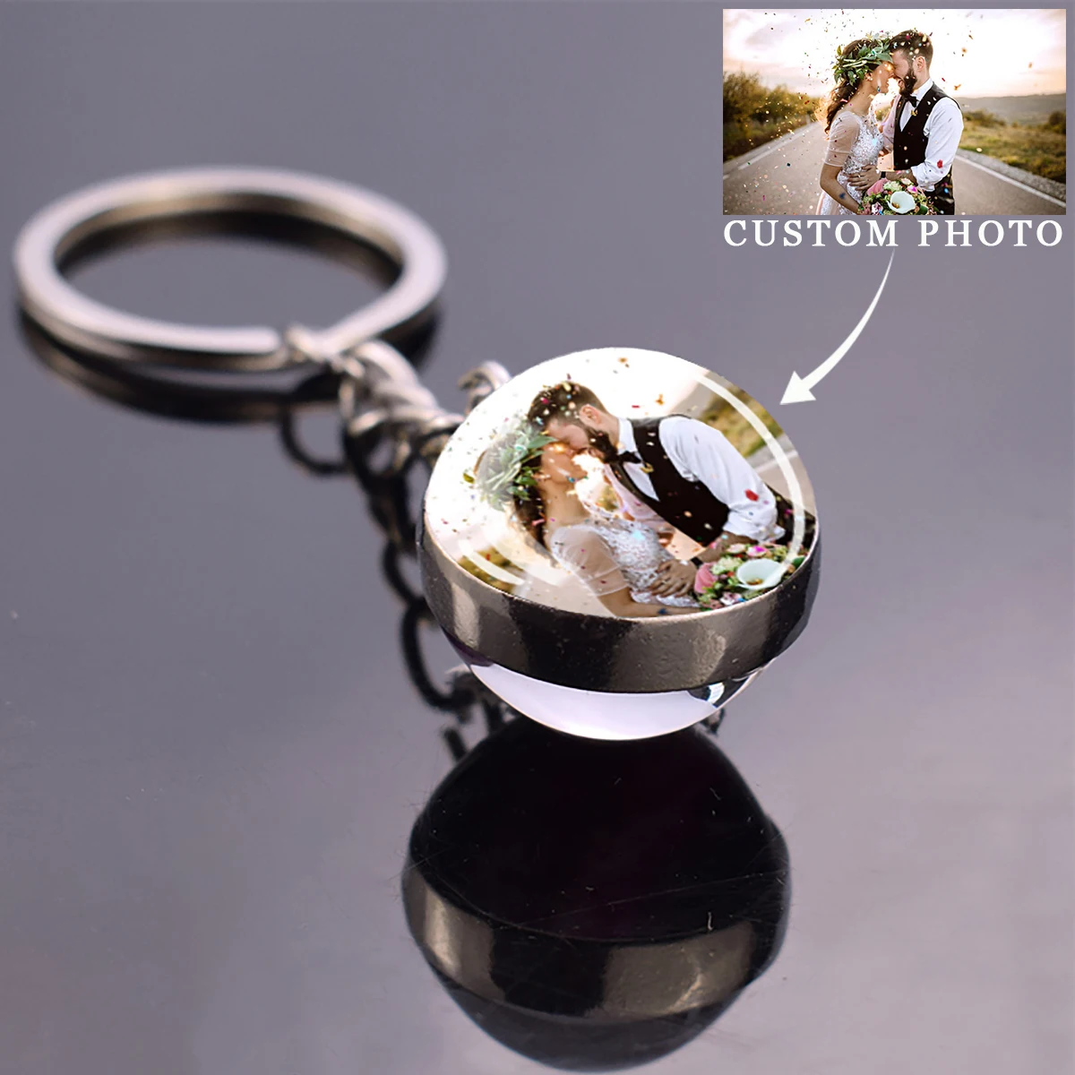 Customized Keychains Personalized Custom Photo Picture Glass Ball Double Sided Pendant Key Chain Luminous Keyring Jewelry Gift