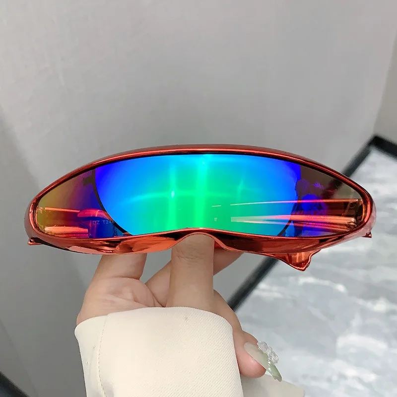 Futuristic One-piece Mirror Personalized Electroplated Sunglasses Women Men 2025 Y2K Steampunk Goggles Rave Party Glasses UV400