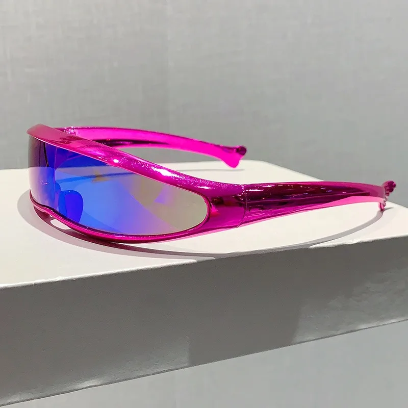 Futuristic One-piece Mirror Personalized Electroplated Sunglasses Women Men 2025 Y2K Steampunk Goggles Rave Party Glasses UV400