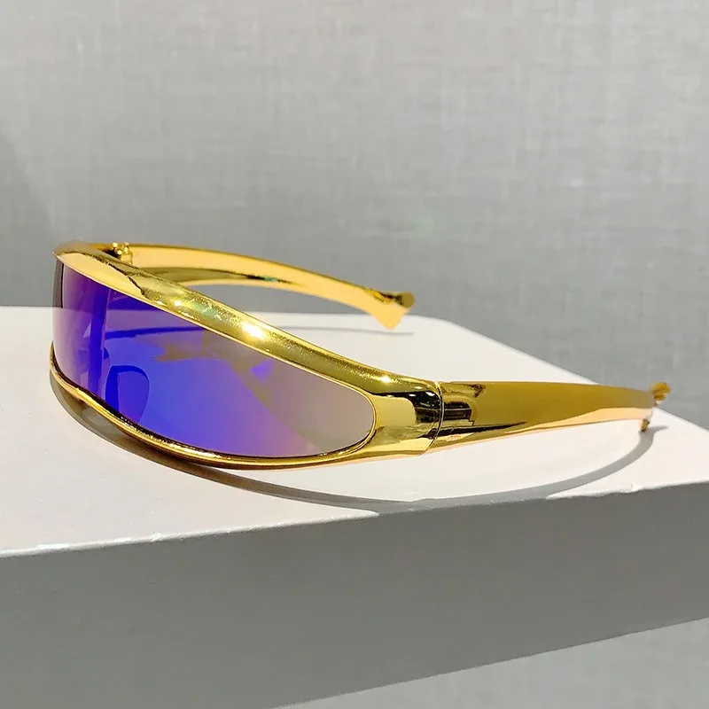 Futuristic One-piece Mirror Personalized Electroplated Sunglasses Women Men 2025 Y2K Steampunk Goggles Rave Party Glasses UV400