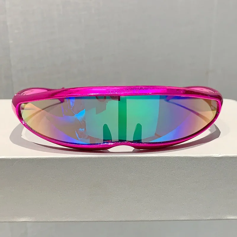 Futuristic One-piece Mirror Personalized Electroplated Sunglasses Women Men 2025 Y2K Steampunk Goggles Rave Party Glasses UV400