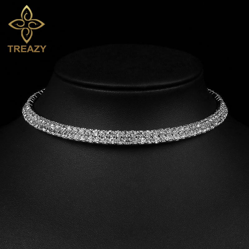 TREAZY Women Diamante Rhinestone Choker Necklace Silver Color Wedding Bridal Party Crystal Collar Choker Chain Necklace Jewelry