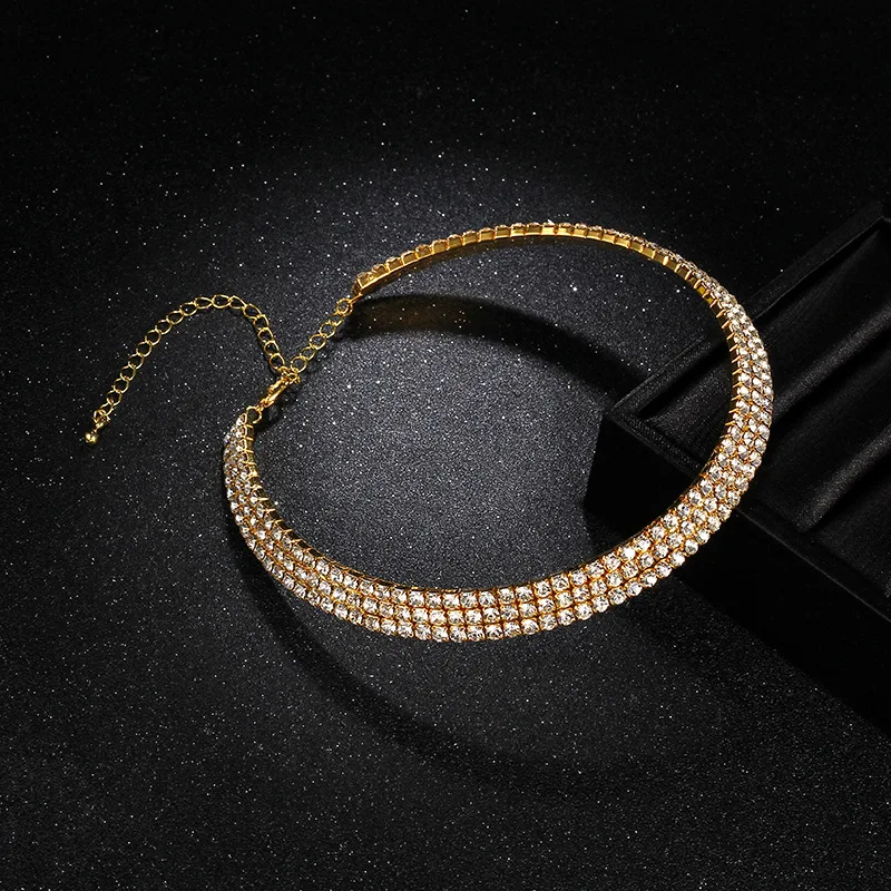 TREAZY Women Diamante Rhinestone Choker Necklace Silver Color Wedding Bridal Party Crystal Collar Choker Chain Necklace Jewelry