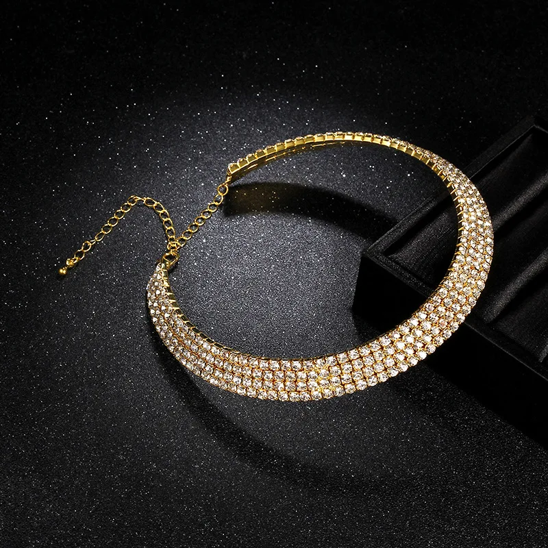 TREAZY Women Diamante Rhinestone Choker Necklace Silver Color Wedding Bridal Party Crystal Collar Choker Chain Necklace Jewelry