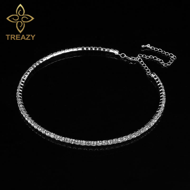 TREAZY Women Diamante Rhinestone Choker Necklace Silver Color Wedding Bridal Party Crystal Collar Choker Chain Necklace Jewelry