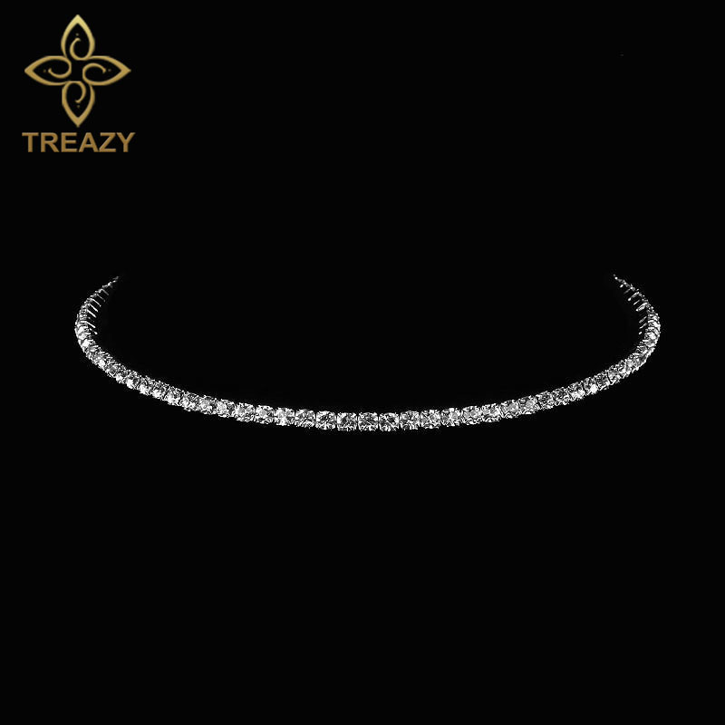 TREAZY Women Diamante Rhinestone Choker Necklace Silver Color Wedding Bridal Party Crystal Collar Choker Chain Necklace Jewelry