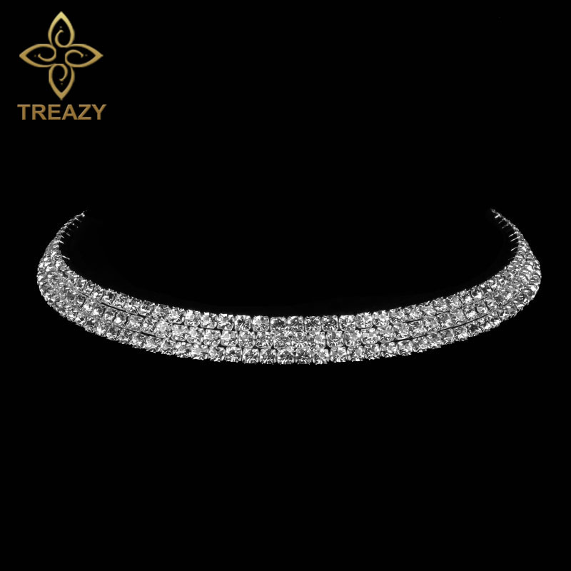 TREAZY Women Diamante Rhinestone Choker Necklace Silver Color Wedding Bridal Party Crystal Collar Choker Chain Necklace Jewelry