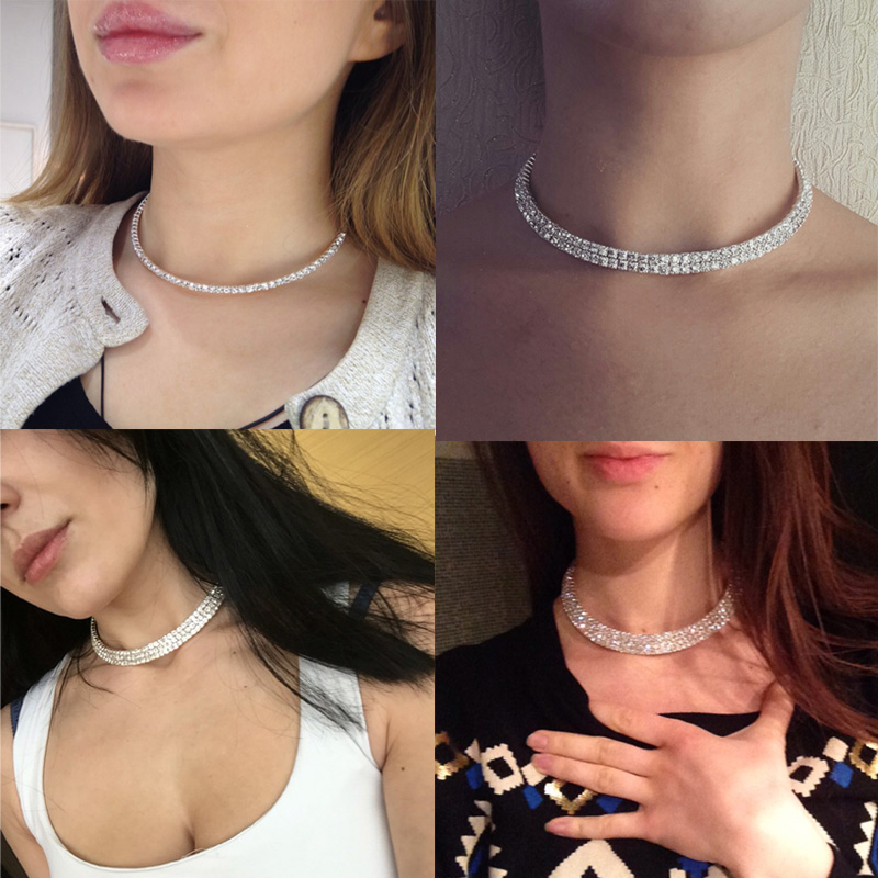 TREAZY Women Diamante Rhinestone Choker Necklace Silver Color Wedding Bridal Party Crystal Collar Choker Chain Necklace Jewelry