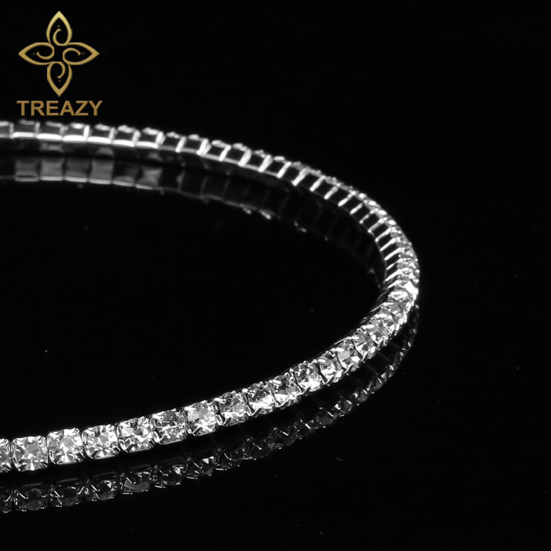 TREAZY Women Diamante Rhinestone Choker Necklace Silver Color Wedding Bridal Party Crystal Collar Choker Chain Necklace Jewelry