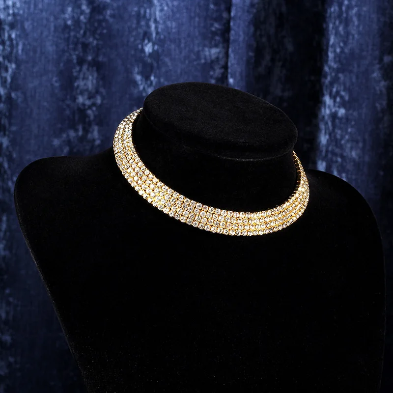 TREAZY Women Diamante Rhinestone Choker Necklace Silver Color Wedding Bridal Party Crystal Collar Choker Chain Necklace Jewelry