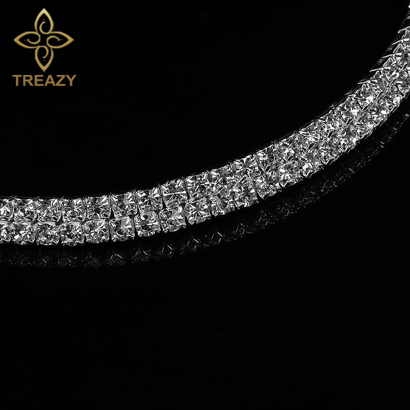 TREAZY Women Diamante Rhinestone Choker Necklace Silver Color Wedding Bridal Party Crystal Collar Choker Chain Necklace Jewelry