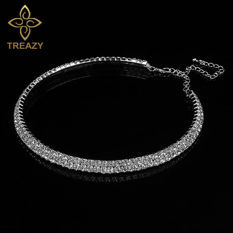 TREAZY Women Diamante Rhinestone Choker Necklace Silver Color Wedding Bridal Party Crystal Collar Choker Chain Necklace Jewelry