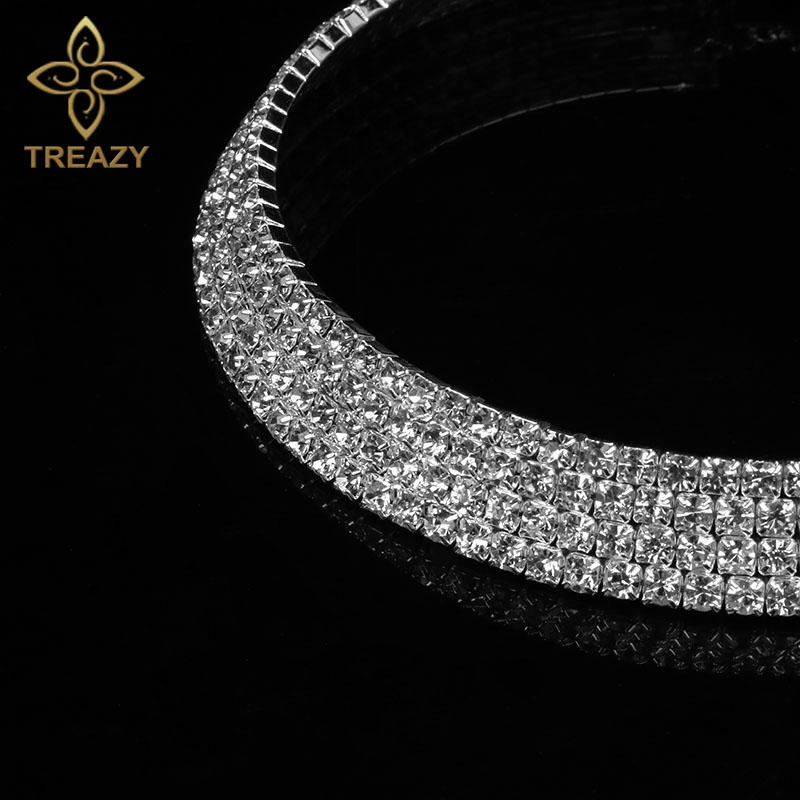 TREAZY Women Diamante Rhinestone Choker Necklace Silver Color Wedding Bridal Party Crystal Collar Choker Chain Necklace Jewelry