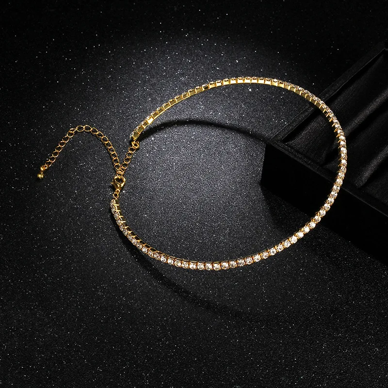 TREAZY Women Diamante Rhinestone Choker Necklace Silver Color Wedding Bridal Party Crystal Collar Choker Chain Necklace Jewelry