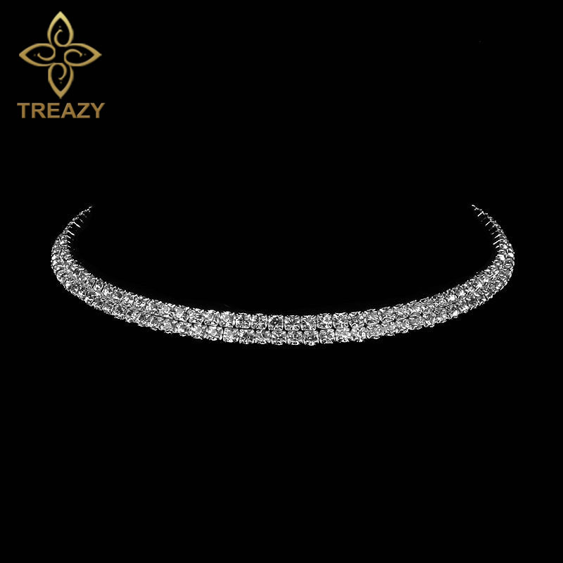 TREAZY Women Diamante Rhinestone Choker Necklace Silver Color Wedding Bridal Party Crystal Collar Choker Chain Necklace Jewelry