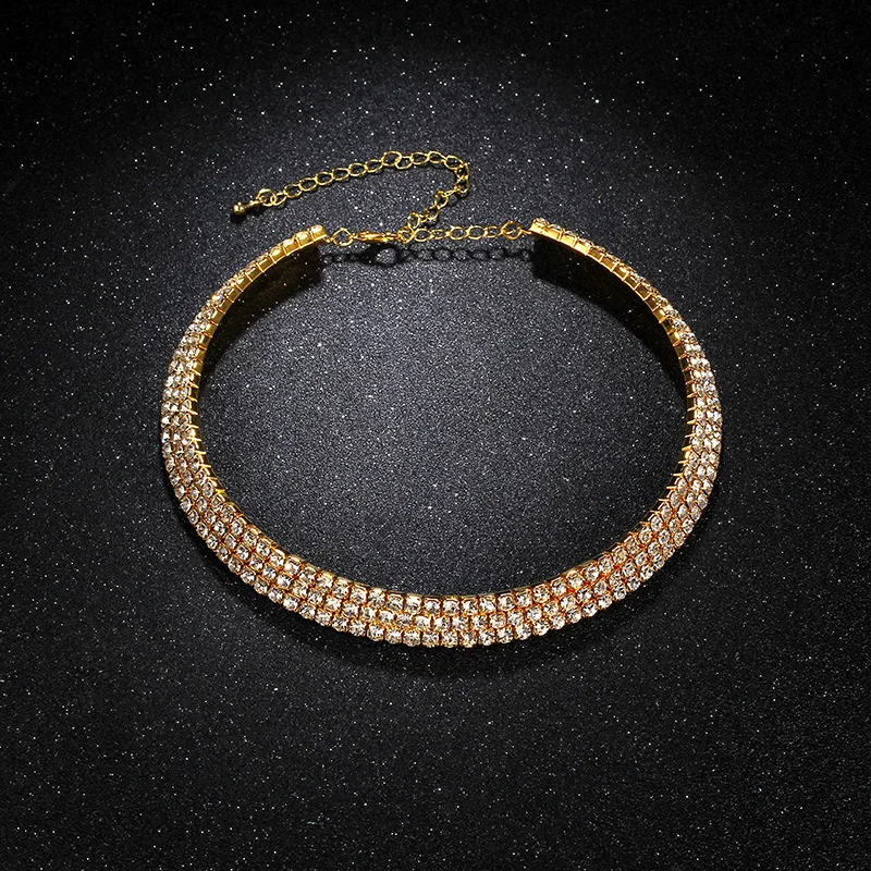 TREAZY Women Diamante Rhinestone Choker Necklace Silver Color Wedding Bridal Party Crystal Collar Choker Chain Necklace Jewelry