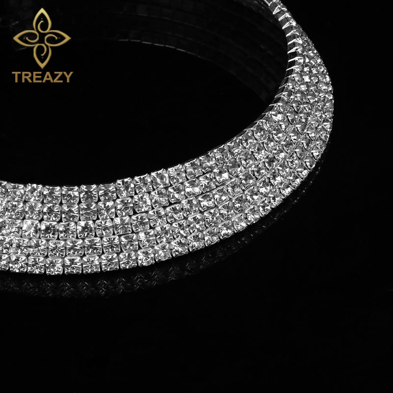 TREAZY Women Diamante Rhinestone Choker Necklace Silver Color Wedding Bridal Party Crystal Collar Choker Chain Necklace Jewelry