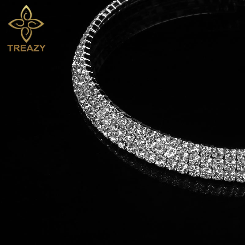 TREAZY Women Diamante Rhinestone Choker Necklace Silver Color Wedding Bridal Party Crystal Collar Choker Chain Necklace Jewelry