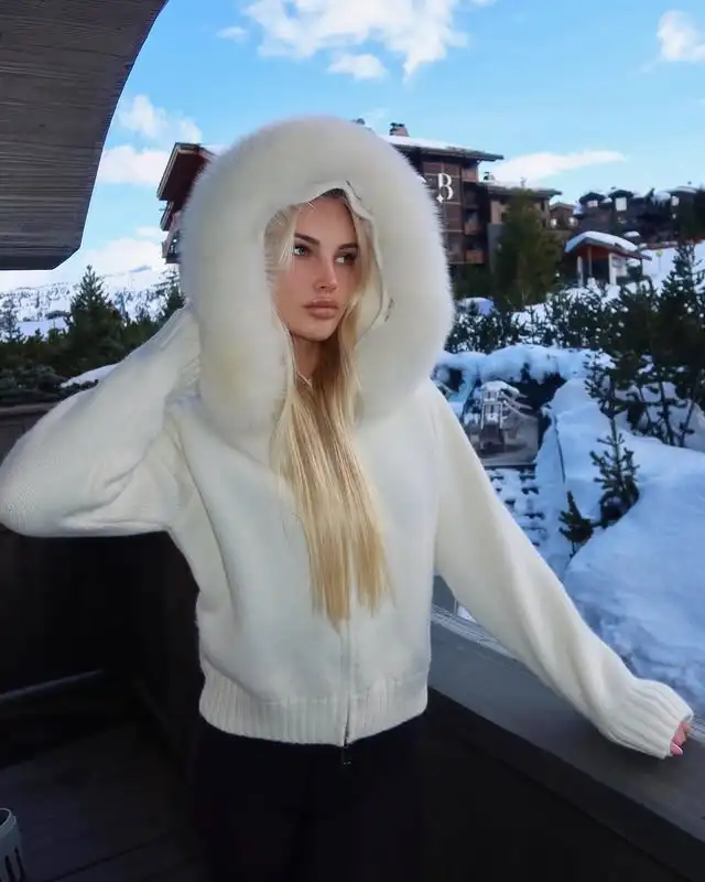 OFTBUY New Fashion Autumn Winter Casual Hooded Real Fox Fur Collar Fashion Short Knitted Jacket with Natural Fur Coat for Women