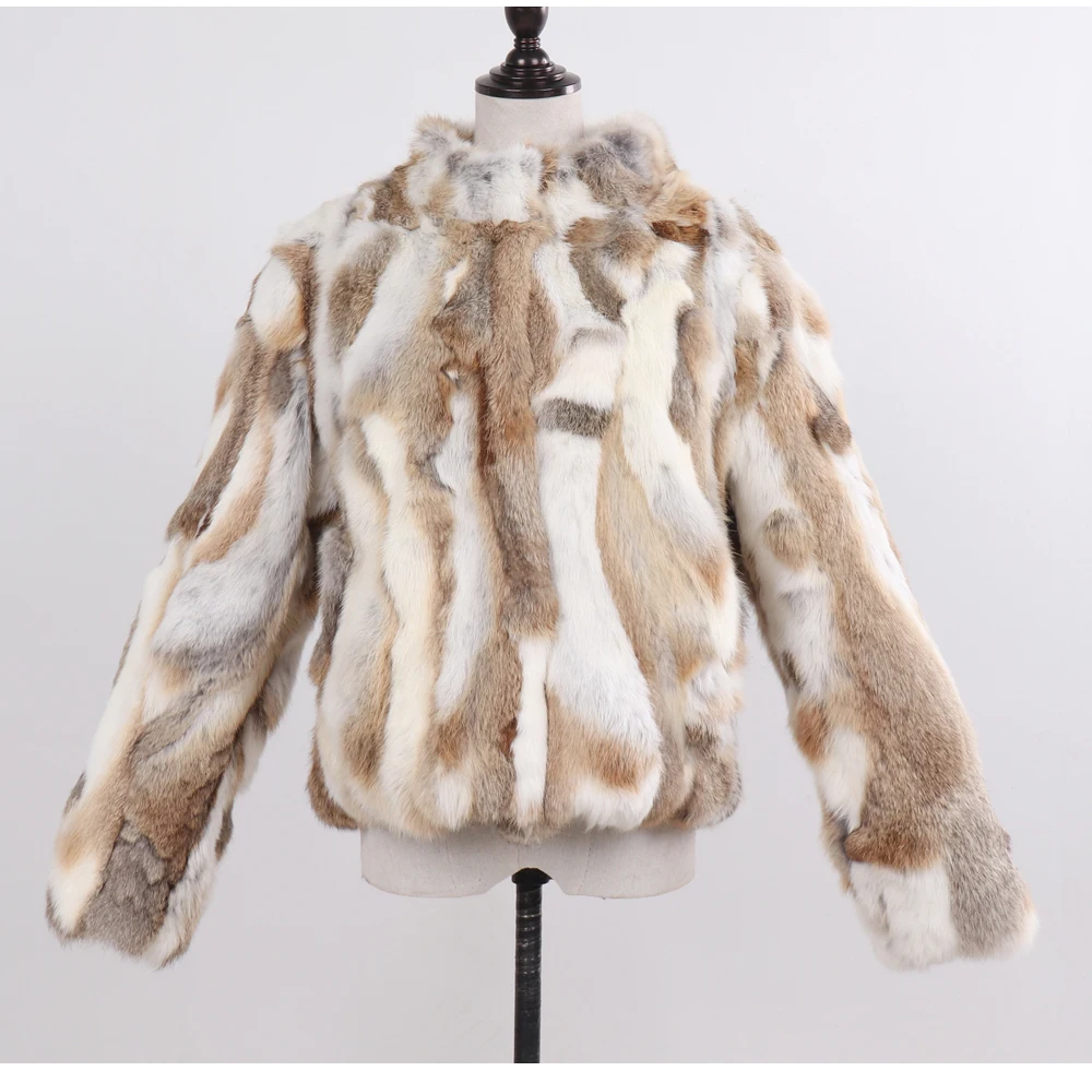 2026 New Style Genuine Rabbit Fur Coat Women Real Rabbit Fur Jacket Lady Winter Fur Overcoat Customized Big Size Mandarin Collar