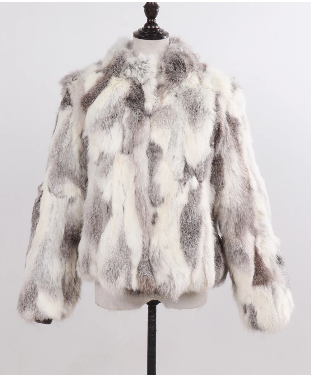 2026 New Style Genuine Rabbit Fur Coat Women Real Rabbit Fur Jacket Lady Winter Fur Overcoat Customized Big Size Mandarin Collar