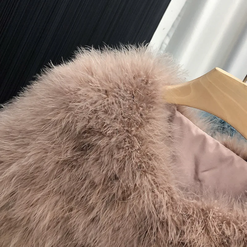 Ostrich Feather Coat for Women 100% Natural Fur Coats O Neck Long Sleeve Ladies Nightclub Turkey Jackets Winter Fashion