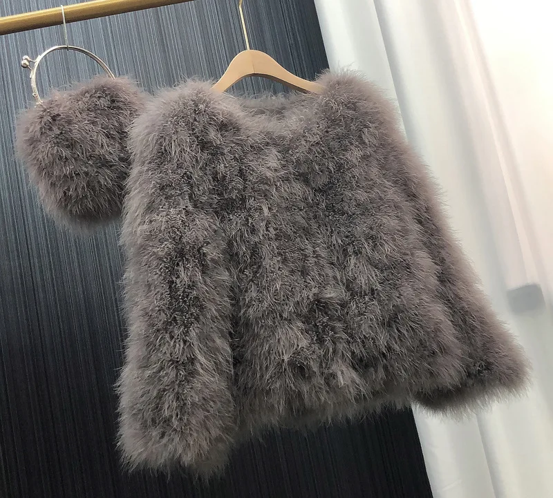 Ostrich Feather Coat for Women 100% Natural Fur Coats O Neck Long Sleeve Ladies Nightclub Turkey Jackets Winter Fashion