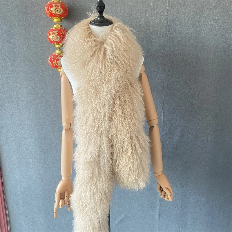 Double Faced Women Outfit Curly Winter Gorgeous Real Mongolian Lamb Fur Scarf