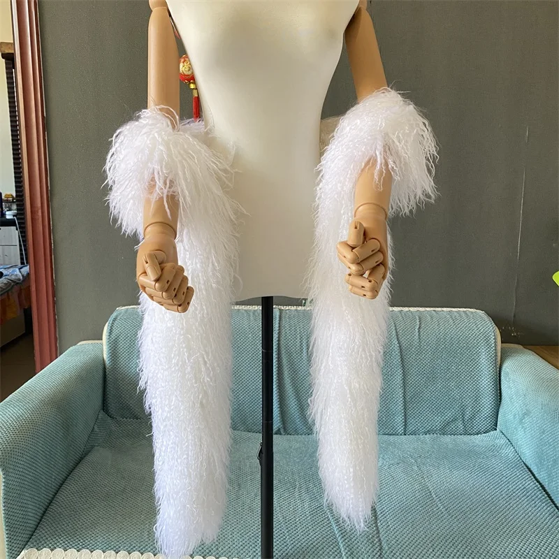 Double Faced Women Outfit Curly Winter Gorgeous Real Mongolian Lamb Fur Scarf