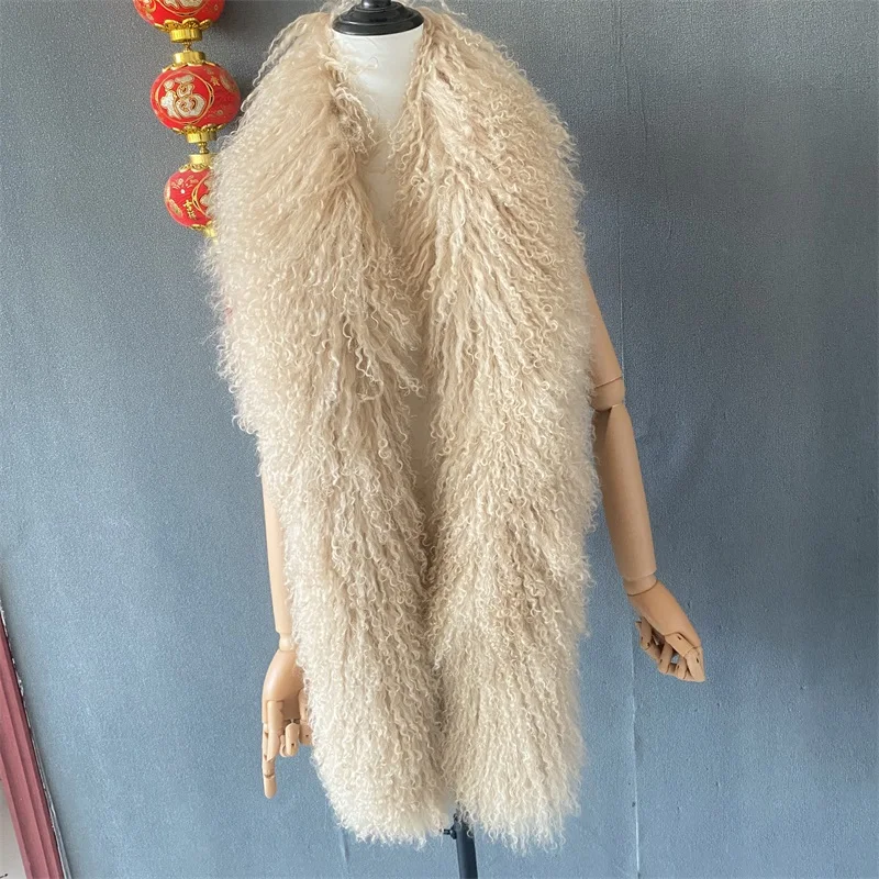 Double Faced Women Outfit Curly Winter Gorgeous Real Mongolian Lamb Fur Scarf