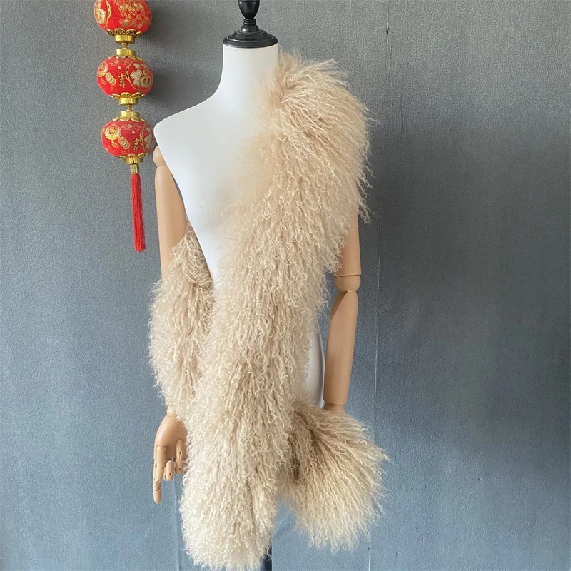 Double Faced Women Outfit Curly Winter Gorgeous Real Mongolian Lamb Fur Scarf