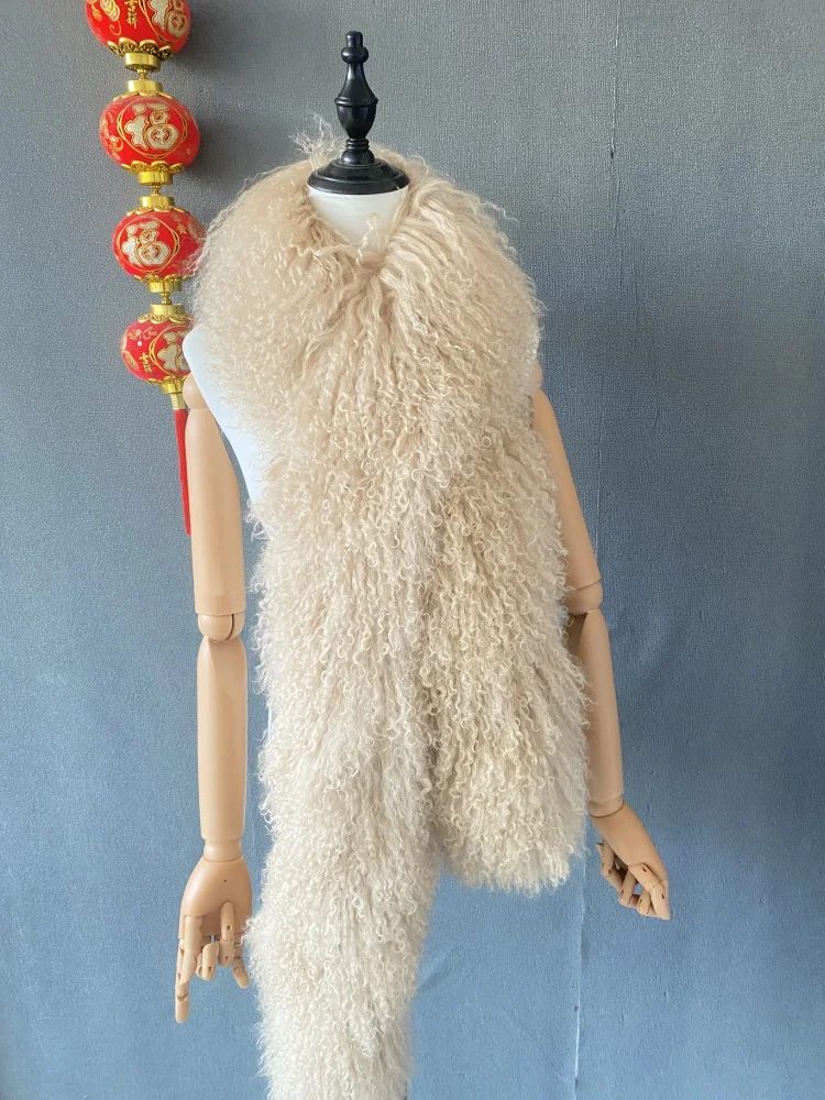 Double Faced Women Outfit Curly Winter Gorgeous Real Mongolian Lamb Fur Scarf