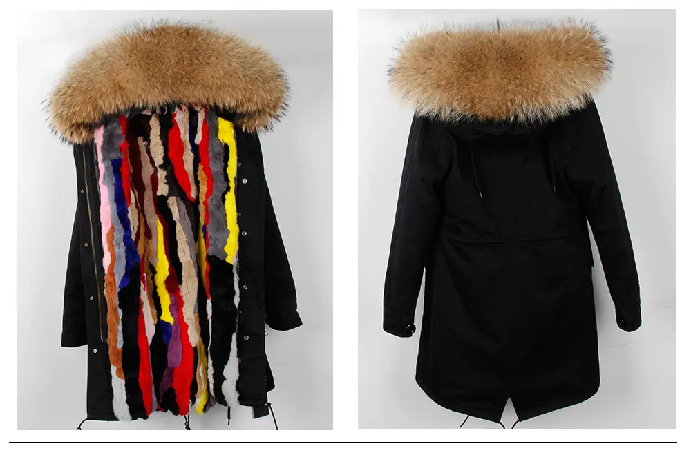 MMK fashion women's parka coat rabbit fur lining big raccoon fur collar winter coat jacket long hooded army green season warm ja