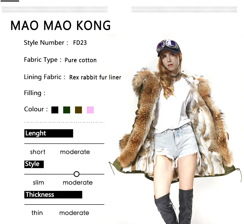 MMK fashion women's parka coat rabbit fur lining big raccoon fur collar winter coat jacket long hooded army green season warm ja