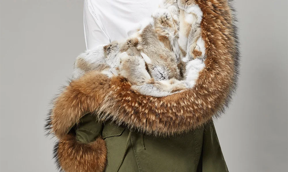 MMK fashion women's parka coat rabbit fur lining big raccoon fur collar winter coat jacket long hooded army green season warm ja