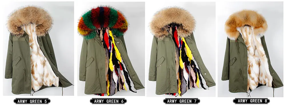 MMK fashion women's parka coat rabbit fur lining big raccoon fur collar winter coat jacket long hooded army green season warm ja