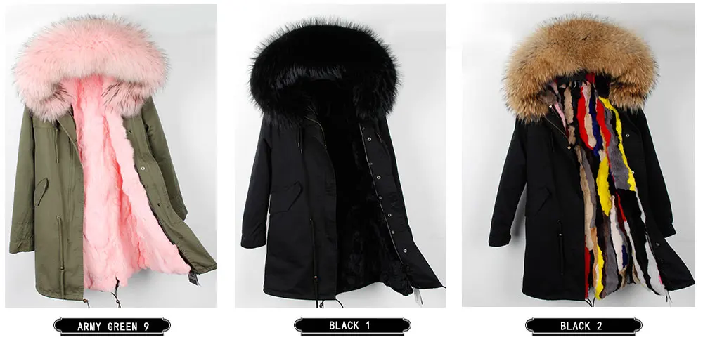 MMK fashion women's parka coat rabbit fur lining big raccoon fur collar winter coat jacket long hooded army green season warm ja