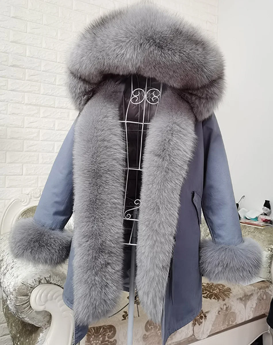 MMK fashion women's parka coat rabbit fur lining big raccoon fur collar winter coat jacket long hooded army green season warm ja