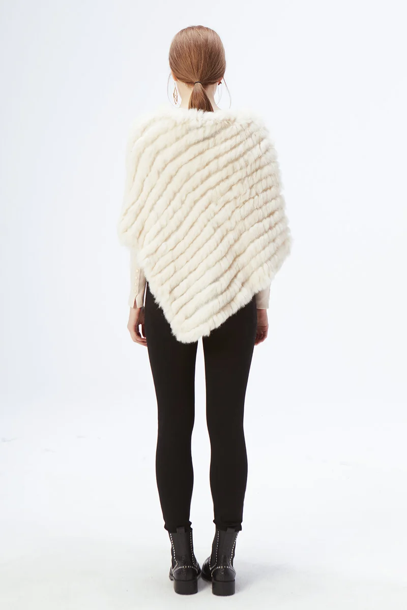 Ethel Anderson Fur Pullover For Women Knitted Genuine Rabbit Fur Poncho Capes Lady Real Fur Knit Wraps Triangle Shawls Jackets