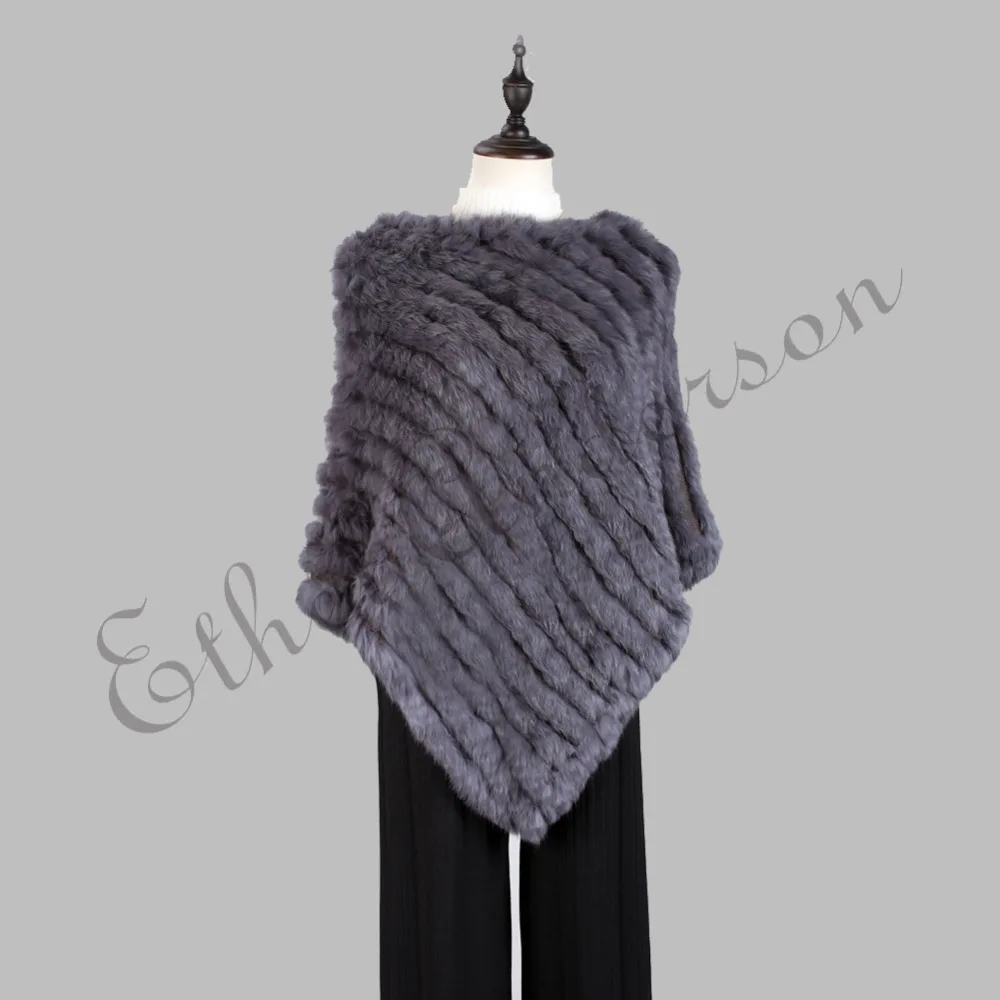 Ethel Anderson Fur Pullover For Women Knitted Genuine Rabbit Fur Poncho Capes Lady Real Fur Knit Wraps Triangle Shawls Jackets