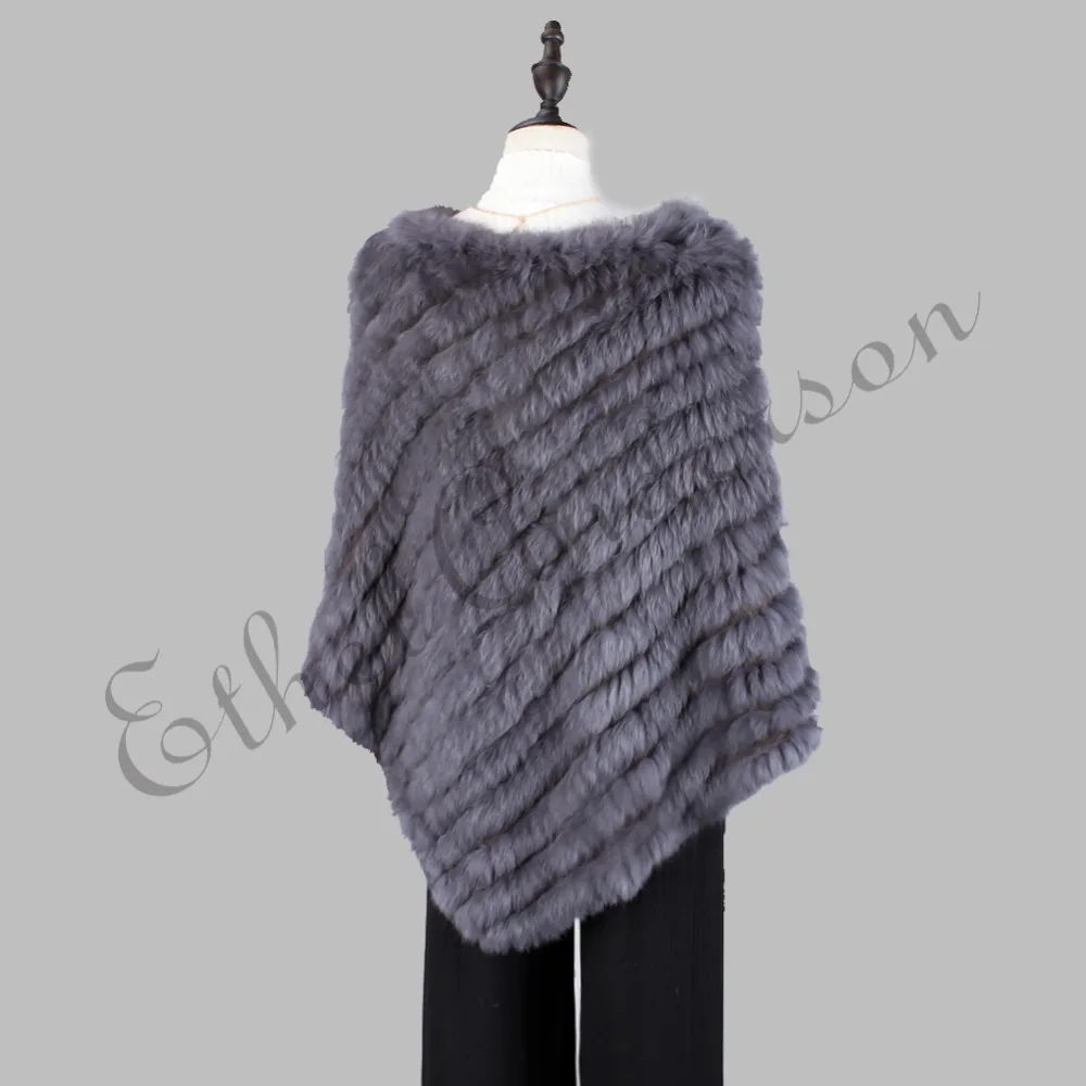 Ethel Anderson Fur Pullover For Women Knitted Genuine Rabbit Fur Poncho Capes Lady Real Fur Knit Wraps Triangle Shawls Jackets