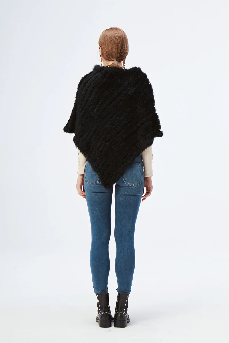 Ethel Anderson Fur Pullover For Women Knitted Genuine Rabbit Fur Poncho Capes Lady Real Fur Knit Wraps Triangle Shawls Jackets