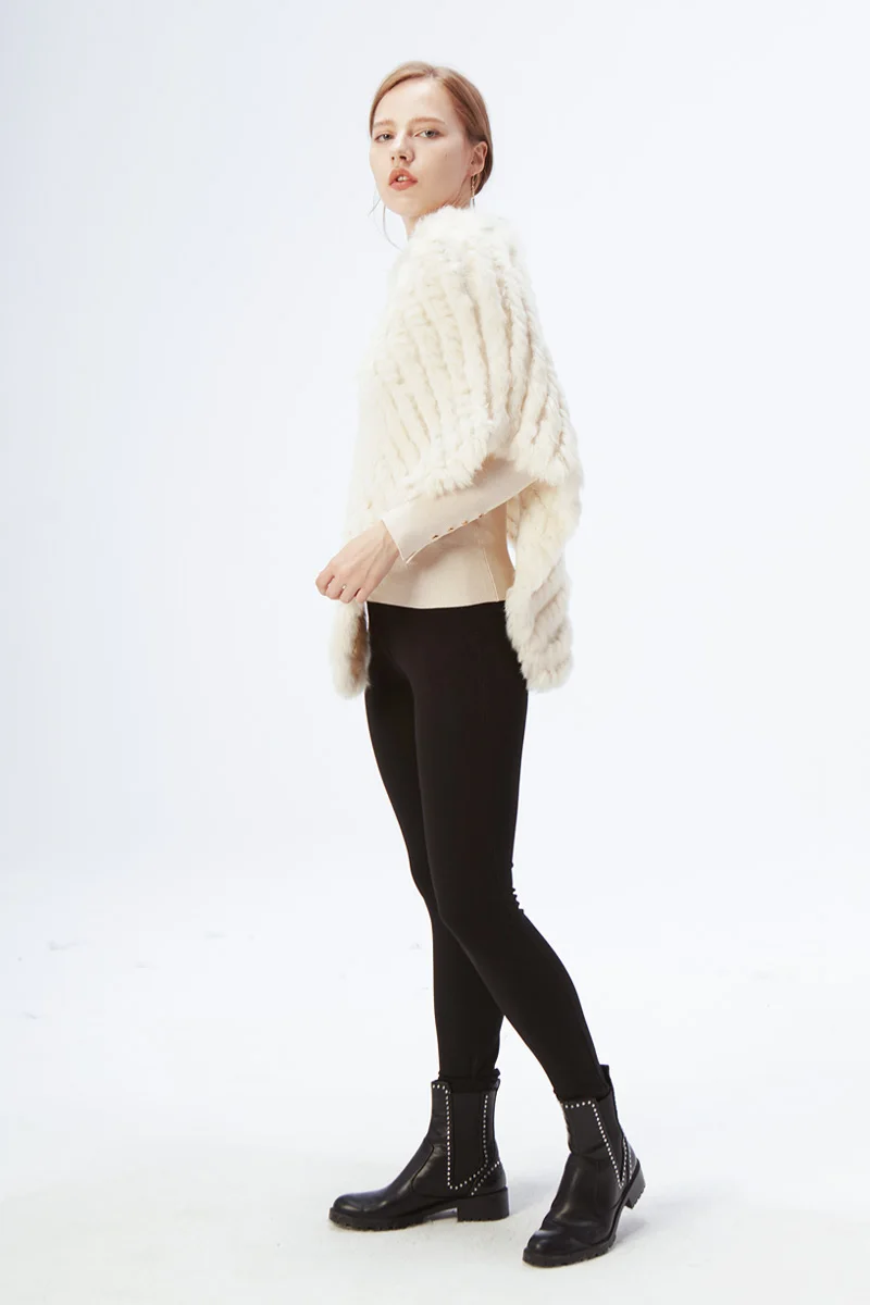 Ethel Anderson Fur Pullover For Women Knitted Genuine Rabbit Fur Poncho Capes Lady Real Fur Knit Wraps Triangle Shawls Jackets