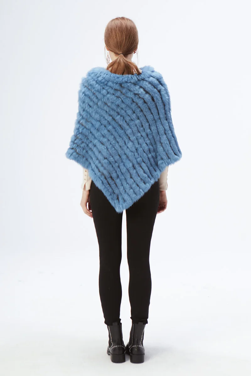 Ethel Anderson Fur Pullover For Women Knitted Genuine Rabbit Fur Poncho Capes Lady Real Fur Knit Wraps Triangle Shawls Jackets
