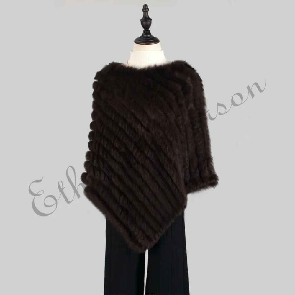 Ethel Anderson Fur Pullover For Women Knitted Genuine Rabbit Fur Poncho Capes Lady Real Fur Knit Wraps Triangle Shawls Jackets