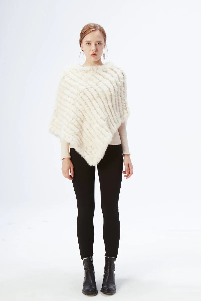 Ethel Anderson Fur Pullover For Women Knitted Genuine Rabbit Fur Poncho Capes Lady Real Fur Knit Wraps Triangle Shawls Jackets