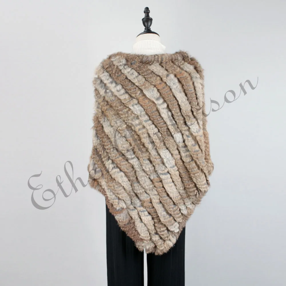 Ethel Anderson Fur Pullover For Women Knitted Genuine Rabbit Fur Poncho Capes Lady Real Fur Knit Wraps Triangle Shawls Jackets